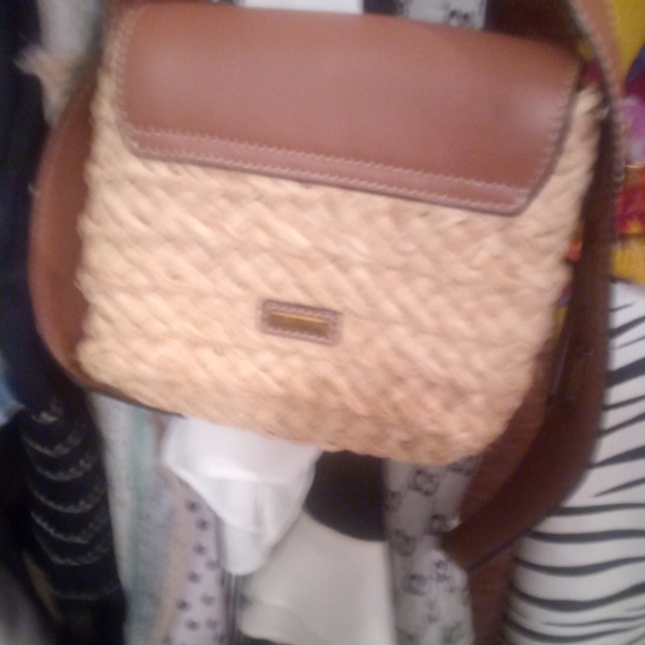 SAM EDELMAN • ELLE Boho Summer Straw Ratan Husk Leather Flap Crossbody Purse - Picture 14 of 15